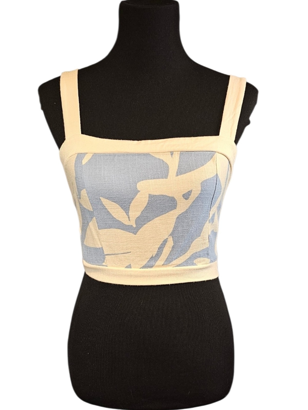 Sienna Sky Blue Floral Crop Top Medium Cottagecore Coastal Summer